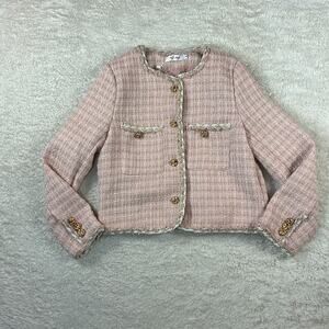 MO MO pink tweed and gold button preppy  jacket, small NWT